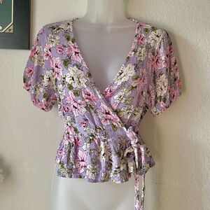 Floral Wrap Top in Purple